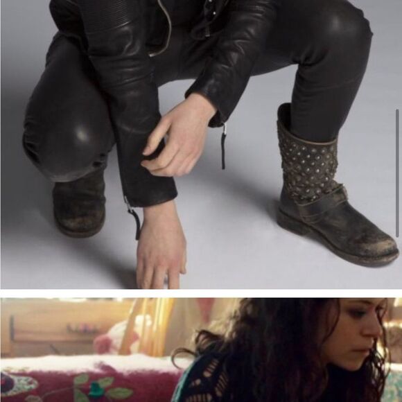 Frye Jenna Studded Disc Vintage Antique Distressed Leather Combat Short Boot - Picture 3 of 10